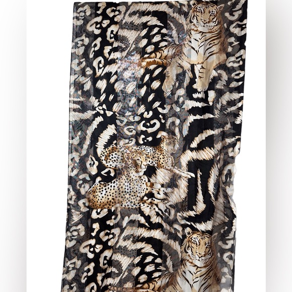 Tiger Animal Print Sheer Scarf 63” x 14” - Picture 2 of 5